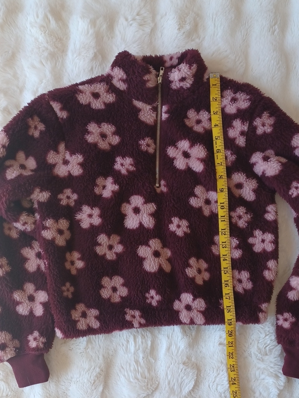 Women’s Burgundy Floral Sherpa Half-Zip Jacket - Picture 5 of 11